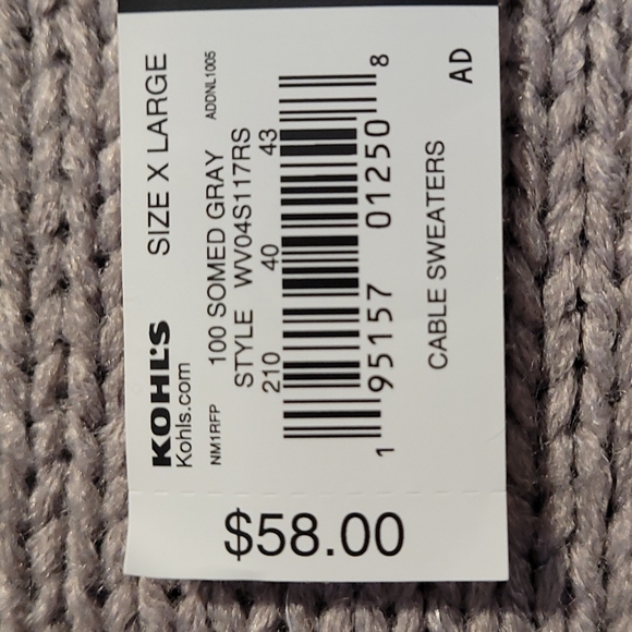 Simply Vera Vera Wang Gray Cable Knit Sweater Size XL - Picture 12 of 13